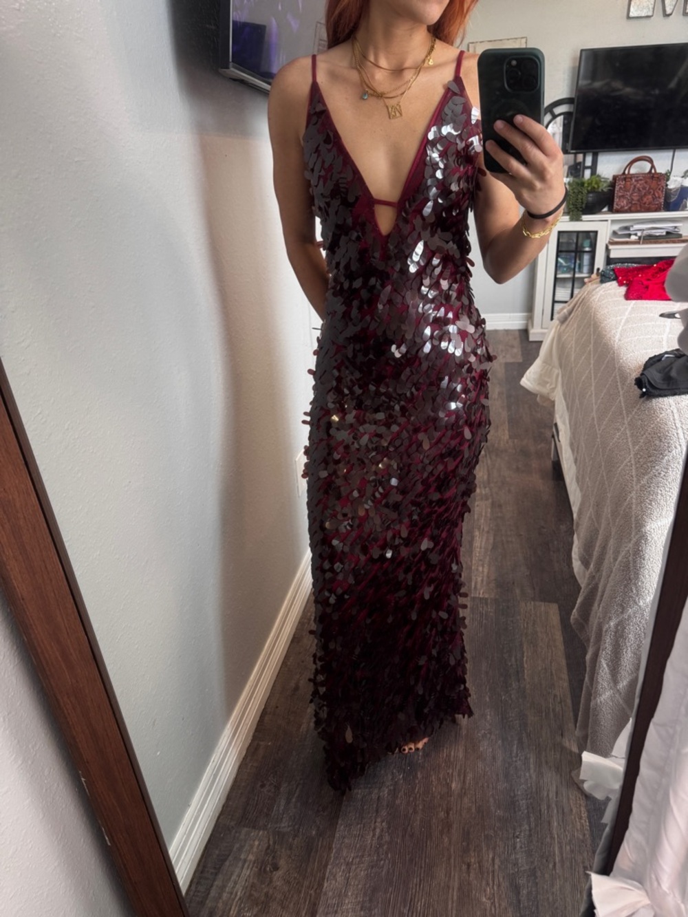 Slender Sequin Maxi Dress in Burgundy